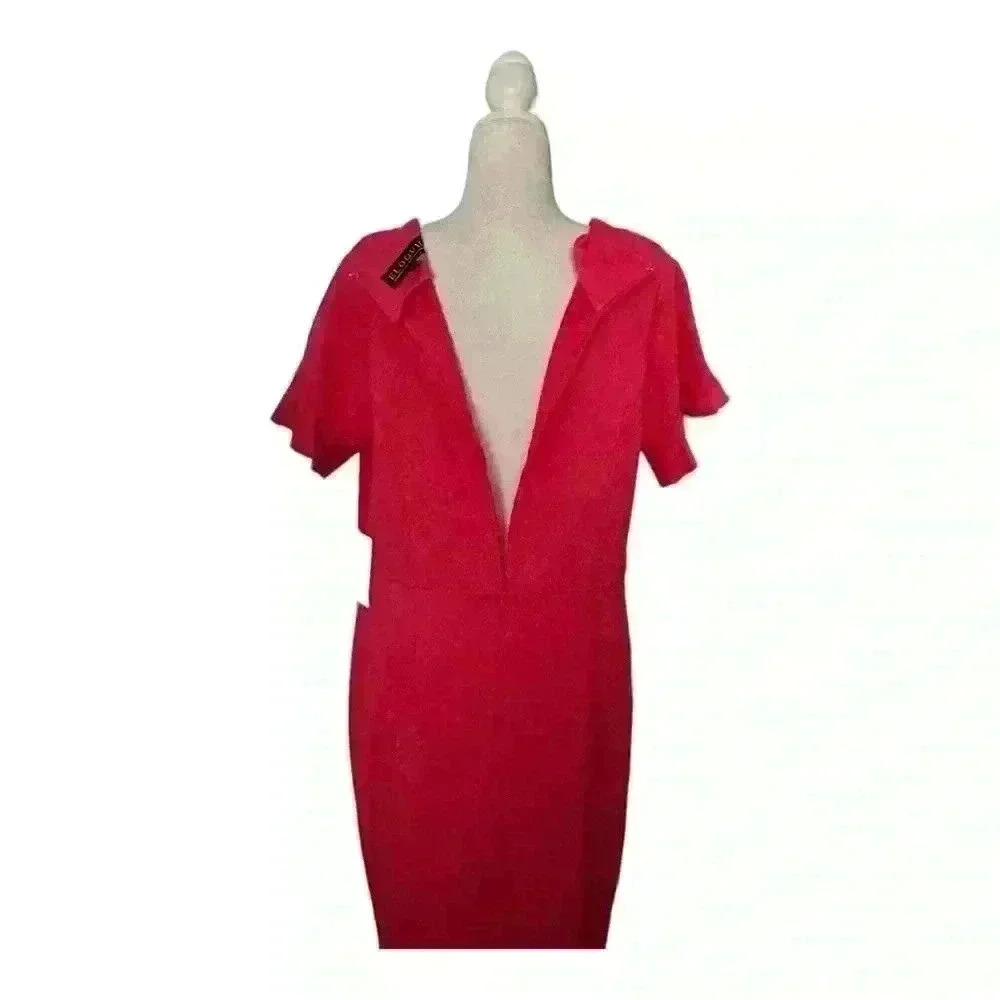 Eloquii NWT Pink Ruffled Short Sleeve Sheath Dress Size 14 - Picture 6 of 13